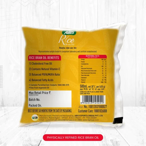 Rice bran oil 500ml back